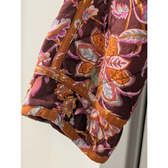 Women's 7 For All Mankind S Burgundy Floral Quilted Puffer Jacket - Picture 9 of 13